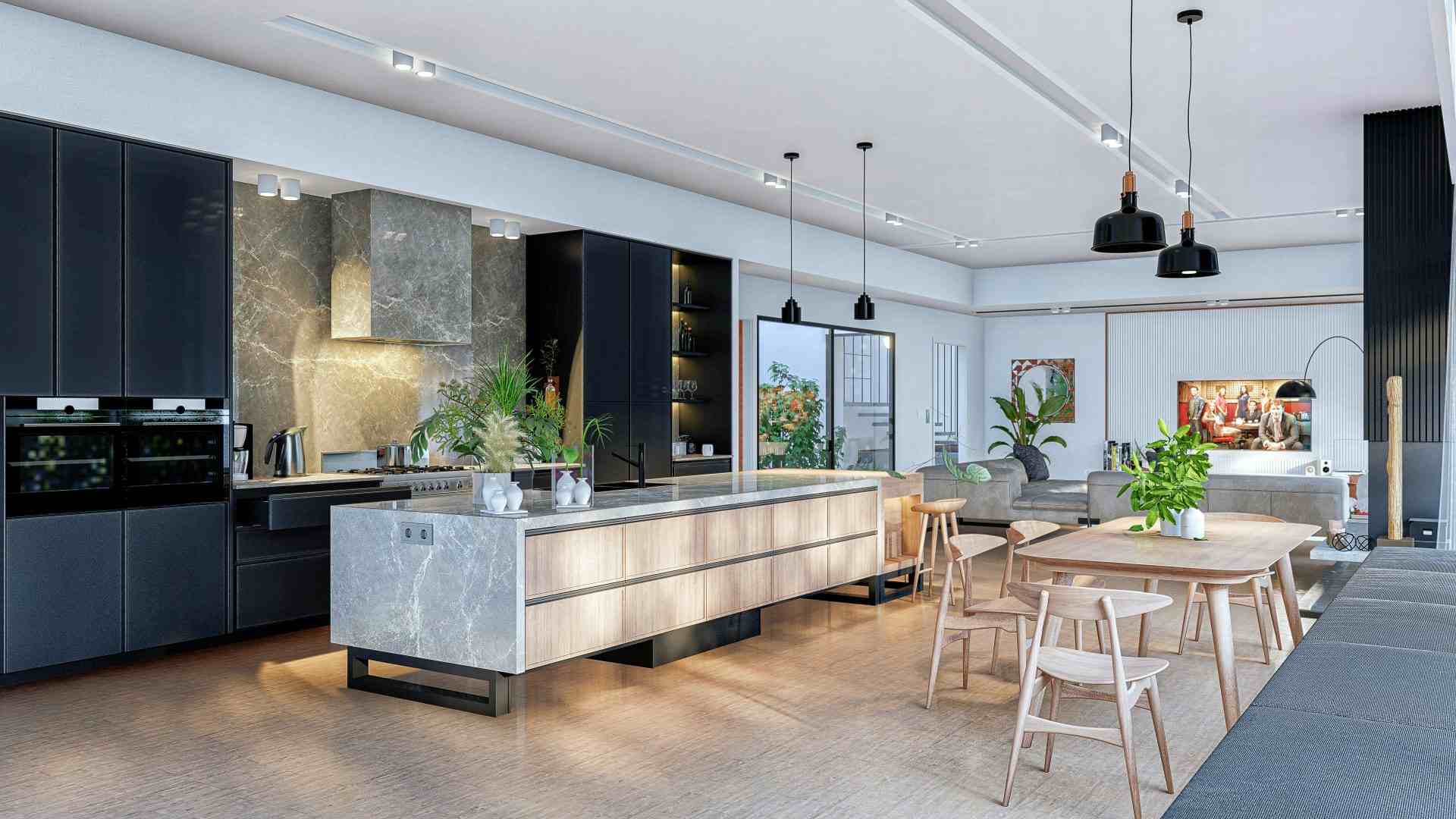 cocina moderna con isla americana