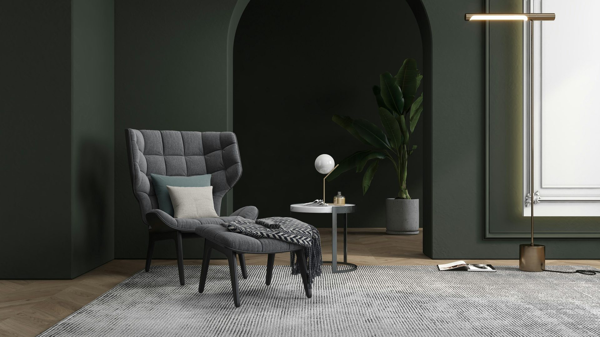 Silla negra y mesa de metal